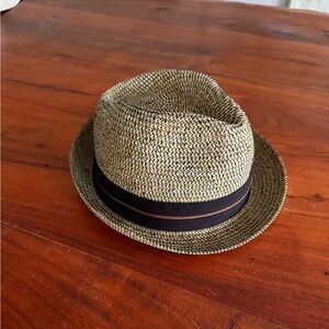 Scala Classico Mens 100% Toyo Straw Fedora Hat Black Band Yellow Size XL EUC Hat